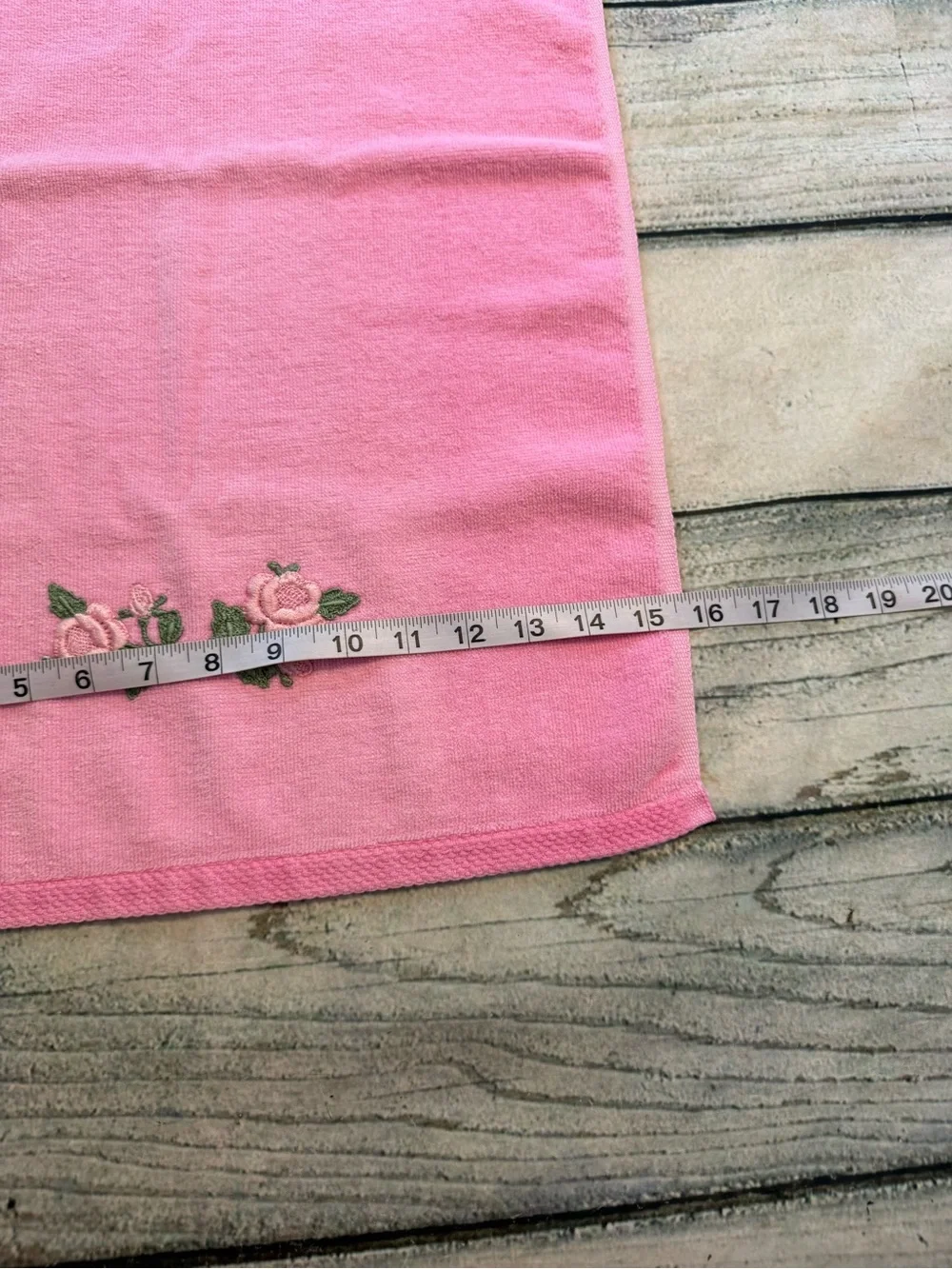 Vintage Martex pink embroidered floral hand towel. (Light fading)